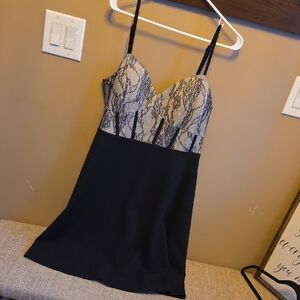 le chateau Black Slip Dress with Lace Champagne Bust